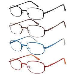 EFE Lesebrille Damen 4er-Pack Lesebrille Herren Rechteck Rahmen Metall Mehrere Farben Edelstahl Material Federscharniere Computer Lesebrille Weinlese Eyewear Leicht und Bequem (Mehrfarbig, 1.0) von EFE