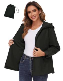 EFFAN Regenjacke Damen Leicht Wasserdicht Atmungsaktiv Regenmantel Outdoorjacke Übergangsjacke Kurze Leichte Jacke Frühlingsjacke Funktionsjacke Schwarz XL von EFFAN