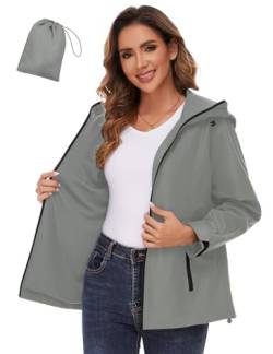 EFFAN Regenjacke Damen Leicht Wasserdicht Atmungsaktiv Regenmantel Outdoorjacke Übergangsjacke Kurze Leichte Jacke Funktionsjacke Windjacke Dunkelgrau XL von EFFAN