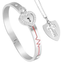 EFLAL Set aus Schloss-Armband und Schlüssel-Halskette, Schmuck aus Schloss-Armband und Schlüssel-Halskette für Paare, Projektions-Schloss-Armband und Schild-Schlüssel-Halskette für Paare (Steel) von EFLAL