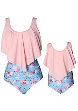 EFOFEI 2Pcs Fashion Family Passende Badeanzug Mutter und Tochter Eltern-Kind Swimsuit Badeanzug Rüschen Hals Hängen Bikini Sets Pinke Blume 5-6 Jahre von EFOFEI