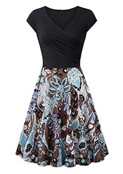 EFOFEI Casual Damen Minikleid Kleid mit V-Ausschnitt, M, Z-blumen Braun von EFOFEI