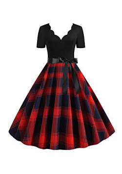 EFOFEI Damen 1950er Vintage Retro Brautjungfernkleid Hepburn Cocktailkleid Rockabilly Lange Ärmel Ballkleid Hepburn Cocktailkleid rot S von EFOFEI