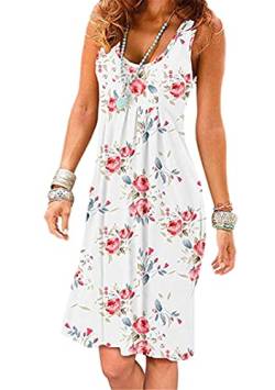 EFOFEI Damen Ärmellos Freizeitkleid Sommer Shirtkleider Alltägliche Hauskleidung Atmungsaktiv Strand Kleid weiße Rose M von EFOFEI