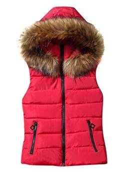 EFOFEI Damen Ärmellos Weste Winter Warme Mantel Pelzkragen Rot XL von EFOFEI