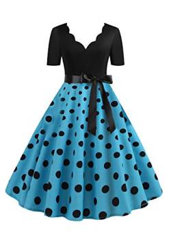 EFOFEI Damen Abend Prom Kostüm A-Linie Rundhals Kleid Vintage Hepburn Cocktailkleid Blau XL von EFOFEI