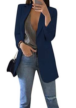 EFOFEI Damen Anzüge Bolero Mit Tasche Elegant Langarm Blazer Sakko Cardigan Revers Geschäft Büro Mittellanger Dünner Anzug Navy Blau S von EFOFEI