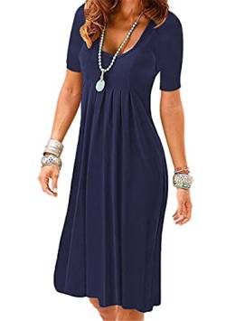 EFOFEI Damen Atmungsaktiv Strand Kleider Casual Sommerkleid Sommer Shirtkleider Loose Fit Blumen Midikleid Navy blau XL von EFOFEI