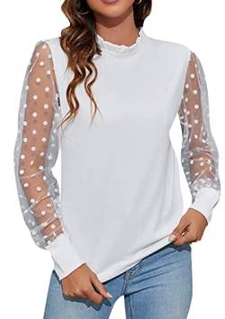 EFOFEI Damen Baggy Shirts Tunika Kurzarm Shirt Einfaches Einfarbiges Top Transparentes Ärmel Chiffon Weiß XL von EFOFEI