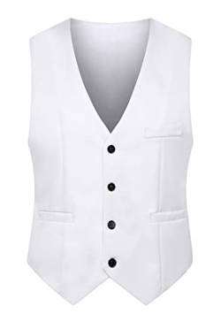 EFOFEI Damen Baumwolle Casual Weste Groomman Casual Anzug Westen für die Hochzeit Slim Fit Weste mit Schnürung Weiß XS von EFOFEI