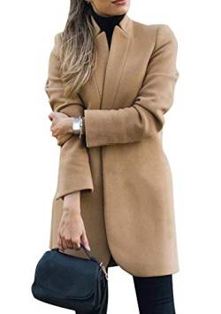 EFOFEI Damen BeiläUfige Blazermantel Lang Wollmantel Große Anzugjacke Elegant Einfarbig Winterjacke Khaki L von EFOFEI