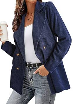 EFOFEI Damen Blazer mit Umlegekragen Mittellange Anzugjacke Revers Arbeit Büro Jacken Langarm Sportlich Longblazer Übergangsjacke Oberbekleidung Navy Blau S von EFOFEI