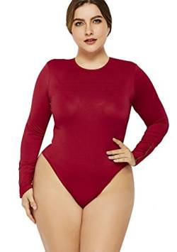 EFOFEI Damen Bodysuit mit Reißverschlussmanschetten Schlanker Trikot Bodysuit Eleganter Baumwollbodysuit V-Ausschnitt Bodysuit Rot XXXX-Groß von EFOFEI