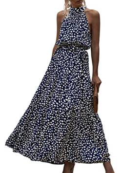 EFOFEI Damen Boho Floral Fließendes Kleid Einfarbiges Swing Kleid Sexy Lässiges Date Kleid Party Boho Böhmisches Kleid Punkt Königsblau XS von EFOFEI