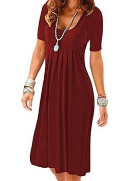 EFOFEI Damen Boho Strandkleid Einfaches Bequemes Kleid Alltägliche Hauskleidung Kleid Weinrot L von EFOFEI