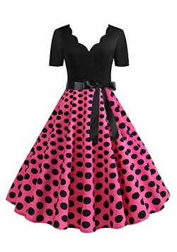 EFOFEI Damen Brautjungfernkleid Petticoat Lange A-Linie Rundhals Kleid Lange Ärmel Ballkleid Hepburn Cocktailkleid Rosa 3XL von EFOFEI