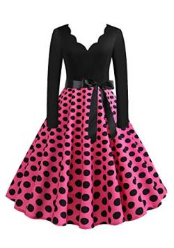 EFOFEI Damen Brautjungfernkleid Petticoat Lange Kleid A-Linie Rundhals Kleid Lange Ärmel Ballkleid Hepburn Cocktailkleid Rosa 3XL von EFOFEI