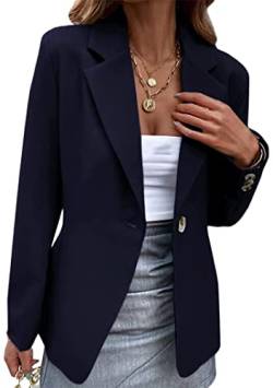 EFOFEI Damen Büro Arbeit Blazer Jacke Einfach Elegant Outwear Casual Arbeit Blazer Einfarbig Anzüge Dunkelblau M von EFOFEI