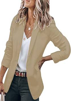 EFOFEI Damen Büro Arbeit Blazer Jacke Sommer Dünner Mantel Revers Vorne Offen Anzug Mantel Slim Business Cardigan Khaki 3XL von EFOFEI