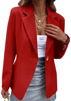 EFOFEI Damen Business Kurzjacke Jacke EIN Knopf Formal Anzug Jacke Einfarbig Anzüge Open Front Langarm Anzug Rot S von EFOFEI
