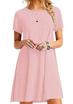 EFOFEI Damen Casual Shirt Kleid Flowy Minikleid Vintage Einfach Kleid Rosa S von EFOFEI