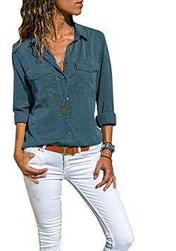 EFOFEI Damen Casual Solid Color Shirt Bequemes Causal Pocket Work Bluse Türkis 3XL von EFOFEI