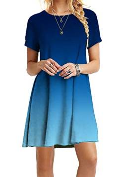 EFOFEI Damen Classic Kleid mit rundem Ausschnitt Kurzarm-Minikleid mit Batikdruck Gradient Blau 3XL von EFOFEI