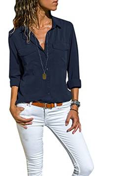 EFOFEI Damen Comfy Soft Shirt Sommer Lässige Button Down Bluse Plus Size Navy Blau XL von EFOFEI