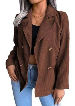 EFOFEI Damen Cord Casual Loose Blazer Jacke mit Tasche und Knöpfen Eleganter Business Blazer Coffee XL von EFOFEI