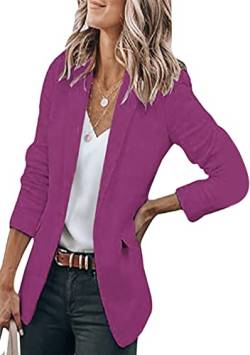 EFOFEI Damen Einfarbiger Anzugkragen Leichte Bürojacke Mit Taschen Büroarbeits Blazer Jacke Violett XXL von EFOFEI