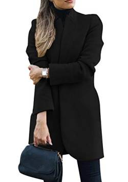 EFOFEI Damen Elegant Einfarbig Winterjacke Wollmantel mit Reverskragen Alltägliche einfache Anzugjacke Tragen Lang Vintage Parka Schwarz L von EFOFEI