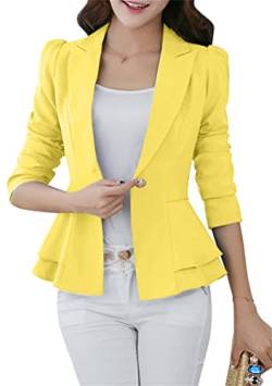 EFOFEI Damen Eleganter Business Arbeitsanzug Lockerer Arbeits Blazer Mit Offener Vorderseite Geschichteter Rockanzug Gelb XXL von EFOFEI