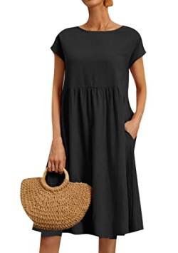 EFOFEI Damen Elegantes Süßes Niedliches Kleid Plus Size Fließendes Knielanges Kleid Sommer Sonnenschirm Kleid Mit Tasche Schwarz M von EFOFEI
