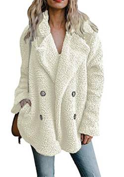 EFOFEI Damen Faux Wolle Für Outwear Einfarbig Winterjacke Mode Lang Fleece Coat Weiß XL von EFOFEI