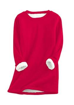 EFOFEI Damen Festliche Party Fleece Oberteil Winter Warme Sweatshirt Warmer Pullover Aus Kunstlammwolle Rot 3XL von EFOFEI