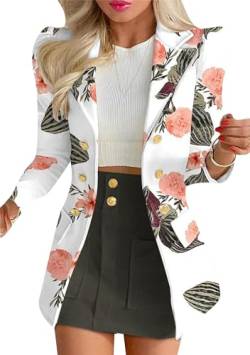 EFOFEI Damen Floral Print Elegant Business Anzüge Slim Fit Fashion Casual Set Bedruckter Blazer mit Minirock Weiß Schwarz M von EFOFEI