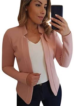 EFOFEI Damen Formelle Anzugjacke Arbeitsblazer Mit Offener Front Freizeitanzug Mit Revers Rosa XL von EFOFEI