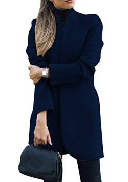 EFOFEI Damen Geknöpfter Mantel Alltägliche einfache Anzugjacke Lang Wollmantel Große Oberbekleidung Zweireihiger Wollmantel Navy Blau M von EFOFEI