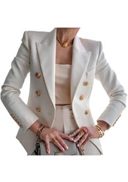 EFOFEI Damen Gold Button Jacket Anzug Daily Life Leichter Blazer Classic Slim Fit Blazer Weiß S von EFOFEI