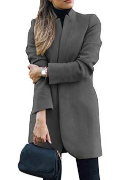 EFOFEI Damen GrößEn Lose Outwear Trenchcoat Langer Wollblazer Wollmantel mit Reverskragen Knielang Wintermantel Dunkelgrau L von EFOFEI