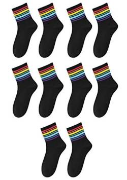 EFOFEI Damen Herbst- Und Winterregenbogensocken Trendfarbene Gestreifte Baumwollsocken All Match Schwarz Weiß Kombinationssocken Schwarze Streifen 5 Paare von EFOFEI