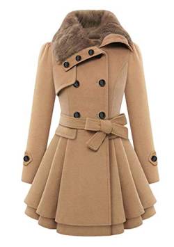 EFOFEI Damen Herbst Warm Schlank Mantel Mode Kunstpelz Revers Zweireiher Jacke Parka Mantel Lange Wolle Trenchcoat Jacke Winter Outwear Braun S von EFOFEI