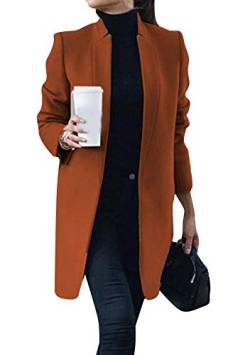 EFOFEI Damen Herbst und Winter langer Mantel Warm Frauenmantel Einfarbig Tweed Mantel Winter Langarm Slim fit Wollmantel Karamell M von EFOFEI