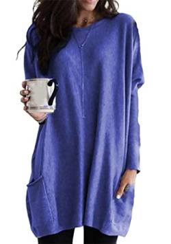 EFOFEI Damen Home Langarm Shirt Herbst Lose Wickel T Shirt Blusen Vielseitiges Bequemes Unterhemd Blau M von EFOFEI