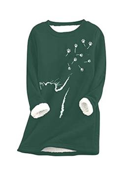 EFOFEI Damen Katzenpfote Mode Fleecepullover Rundhalsausschnitt Einfarbiger Pullover Flauschig Sweatshirt Grün 3XL von EFOFEI
