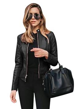 EFOFEI Damen Klassischer PU Kurzmantel Mäntel Mit Schmalem Revers Stylische Motorradjacke Lässiger Frühlings Und Herbstmantel Schwarz M von EFOFEI