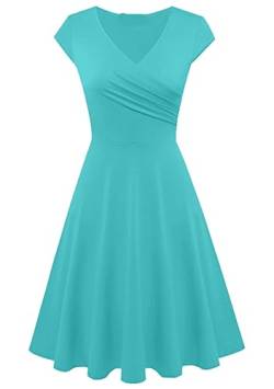 EFOFEI Damen Kleid Summer Strandkleid Cap Ärmel Midi Freizeitkleid Aqua Blue L von EFOFEI