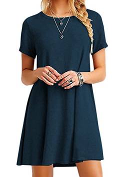 EFOFEI Damen Kurzarm Sommerkleid Mini Kleid A Line Einfarbig Kleid Marineblau 4XL von EFOFEI