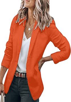 EFOFEI Damen Lässiger Arbeitsblazer Lockere Business Strickjacke Leichte Bürojacke Mit Taschen Orange S von EFOFEI