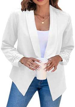 EFOFEI Damen Lässiger Herbst Arbeitsblazer Büroarbeits Blazer Jacke Anzug mit Plissierten Ärmeln Weiß L von EFOFEI